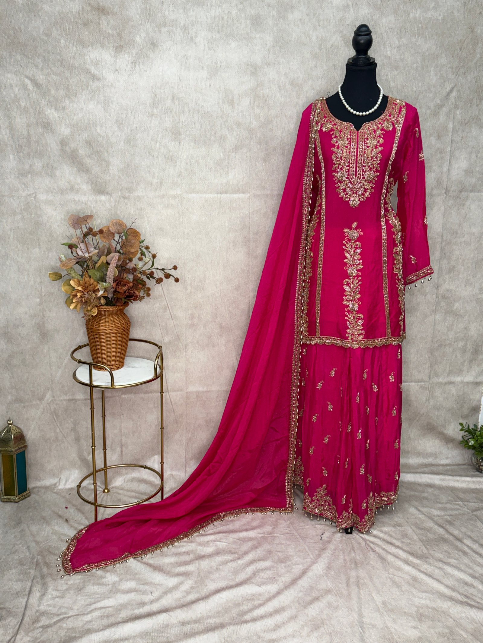 Hot Pink pure hand work suit